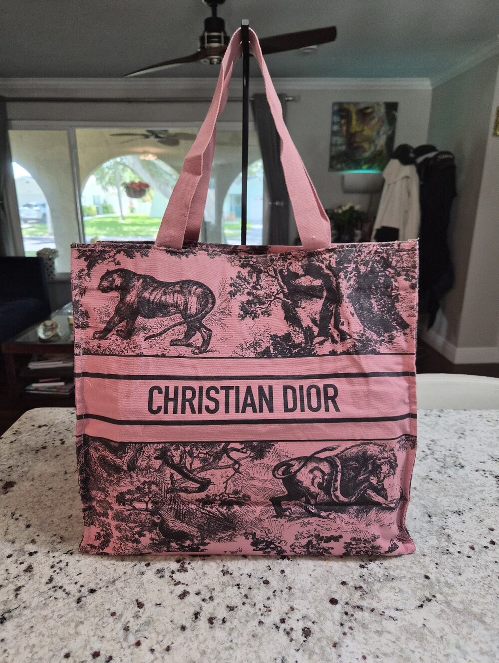 Dior Dioriviera Canvas Tote Bag GWP Pink Black Toile de Jouy Wildlife